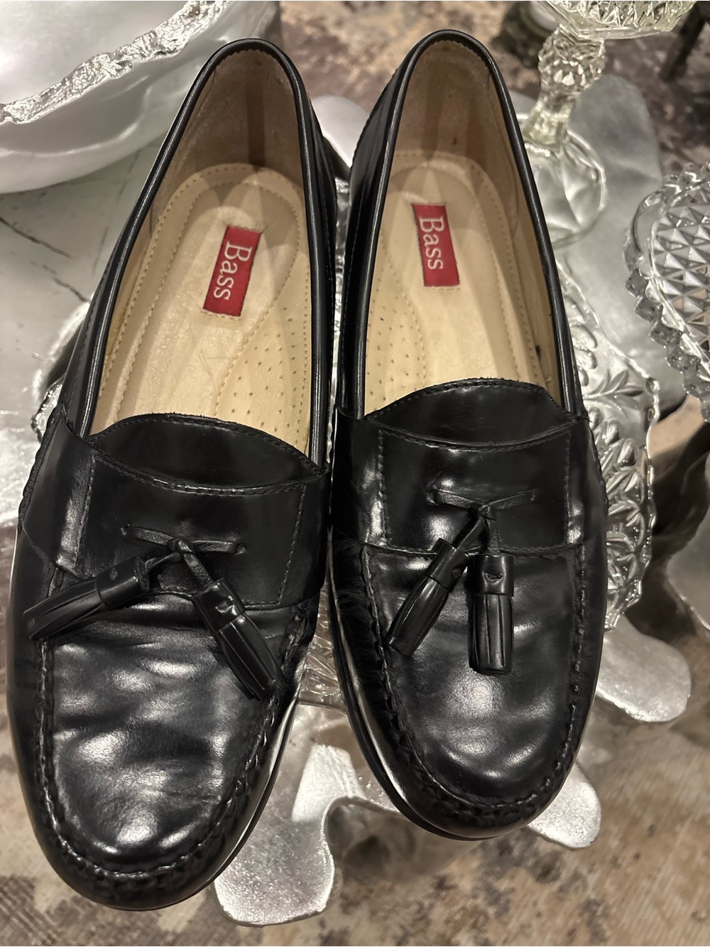 Bass Black Leather Tassel Slip-On Loafers size 10.5 office shoes! Leather